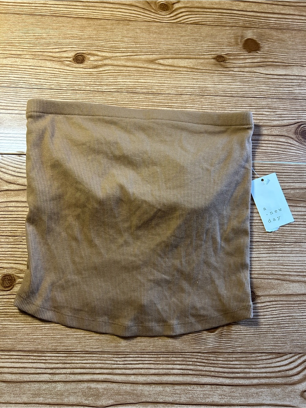 A New Day Brown Solid Ribbed Knit Strapless Tube Top, Stretch Size S